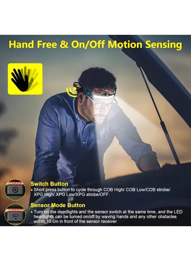 2pcs USB Rechargeable Motion Sensor LED Headlamp 6 Modes Adjustable Brightness Outdoor Work - Image 4